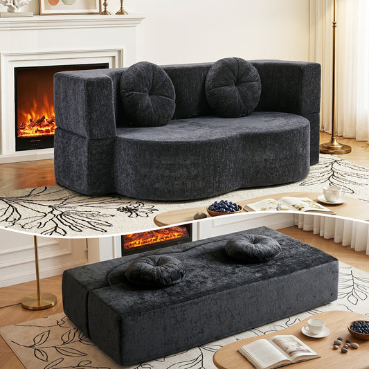 Convertible 2-in-1 Sofa Bed – Boneless Design, Grey with Pillows