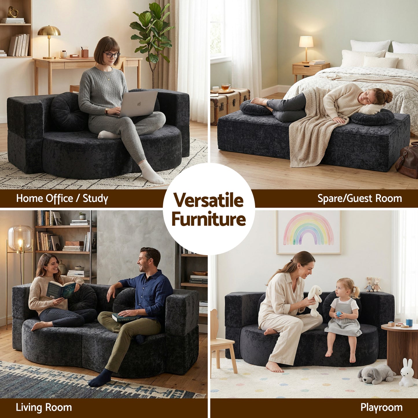 Convertible 2-in-1 Sofa Bed – Boneless Design, Grey with Pillows