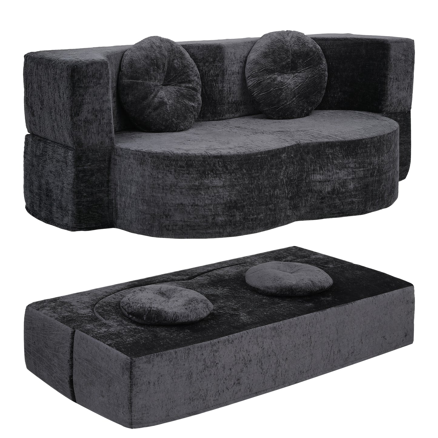 Convertible 2-in-1 Sofa Bed – Boneless Design, Grey with Pillows