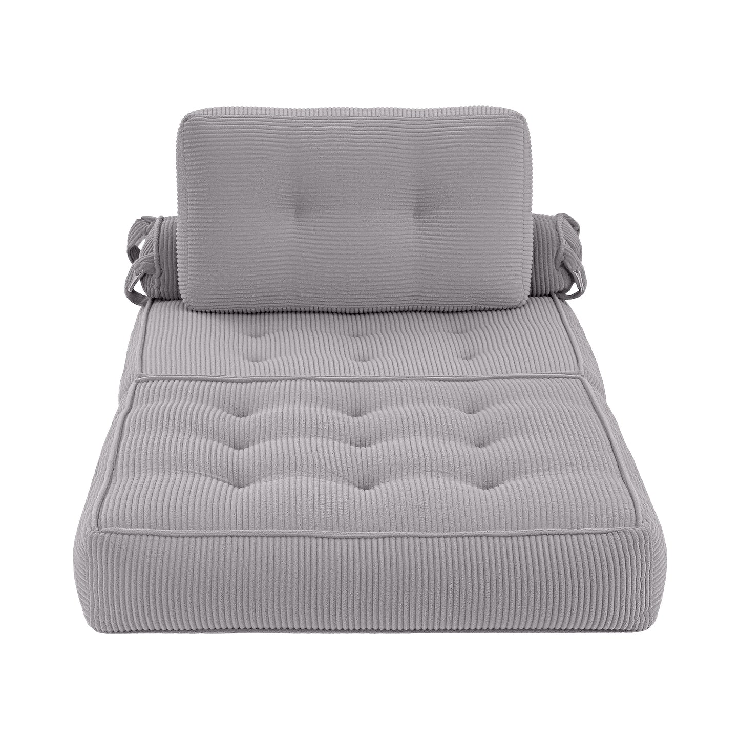 TWSC 1 Seater Corduroy Convertible Sofa Bed Pull Out Boneless Couch Grey