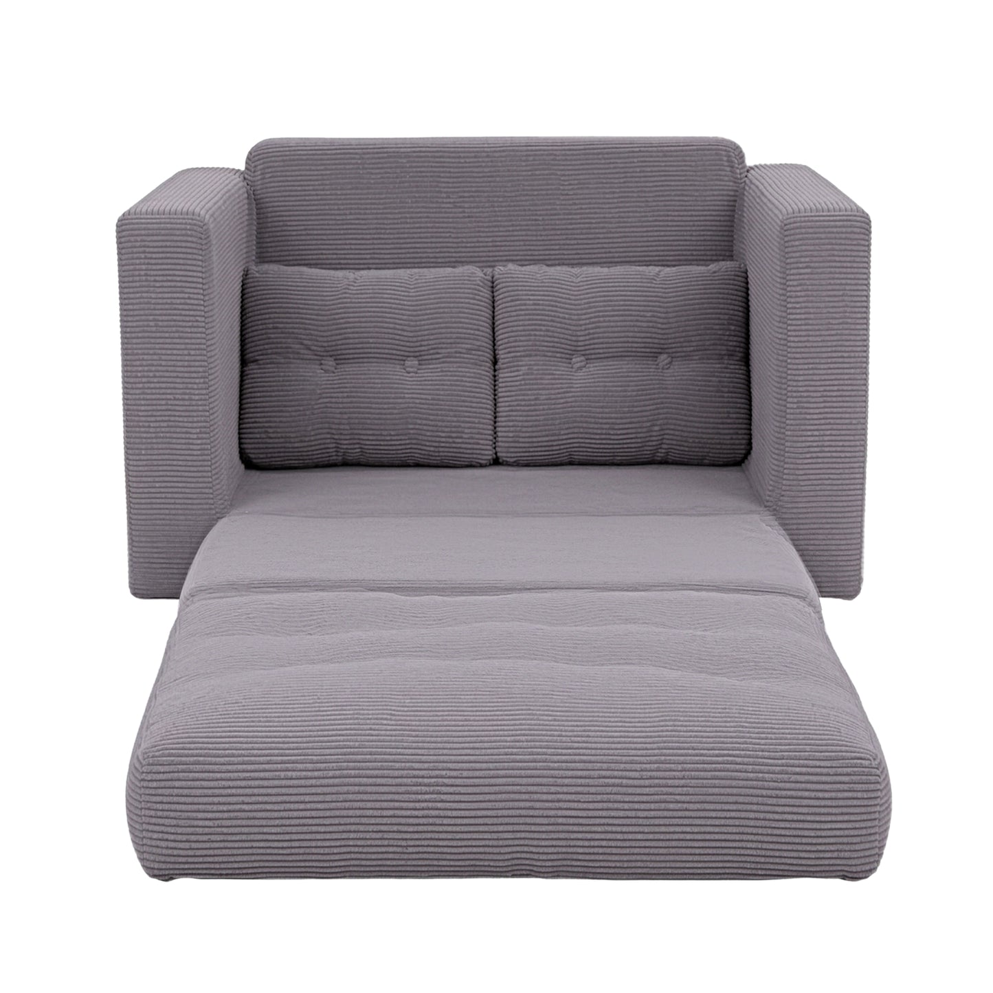 TWSC 2 Seater Corduroy Convertible Sofa Bed Pull Out Boneless Couch Grey