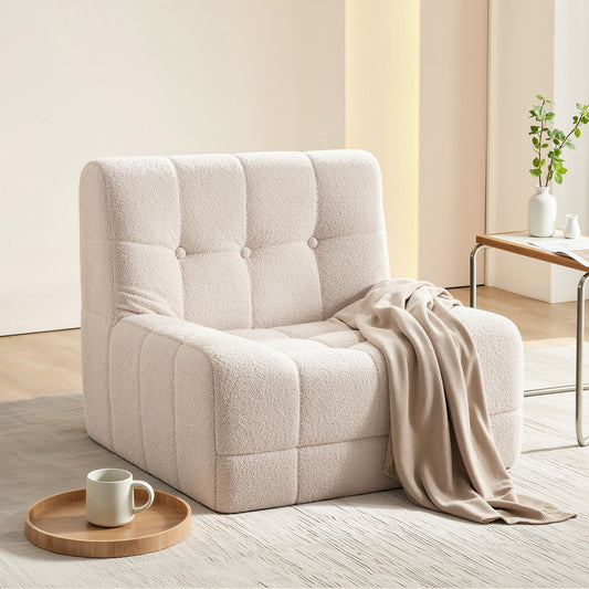 TWSC Single Small Boneless Couches for Living Room White Fabric