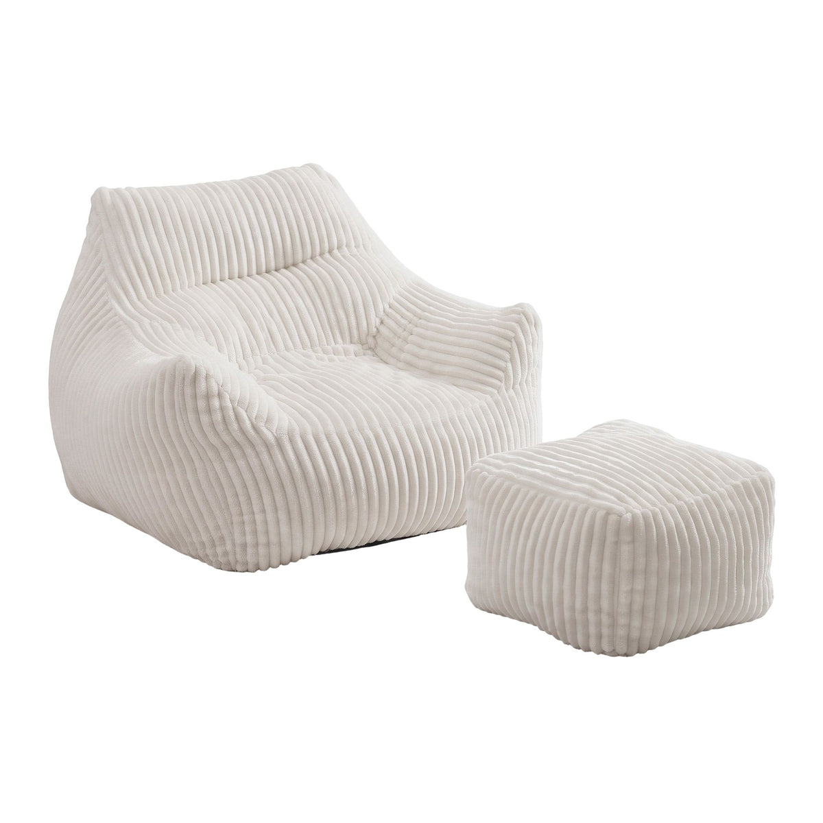 TWSC Bean Bag Sofa w/Ottoman Corduroy for Adults Teens White