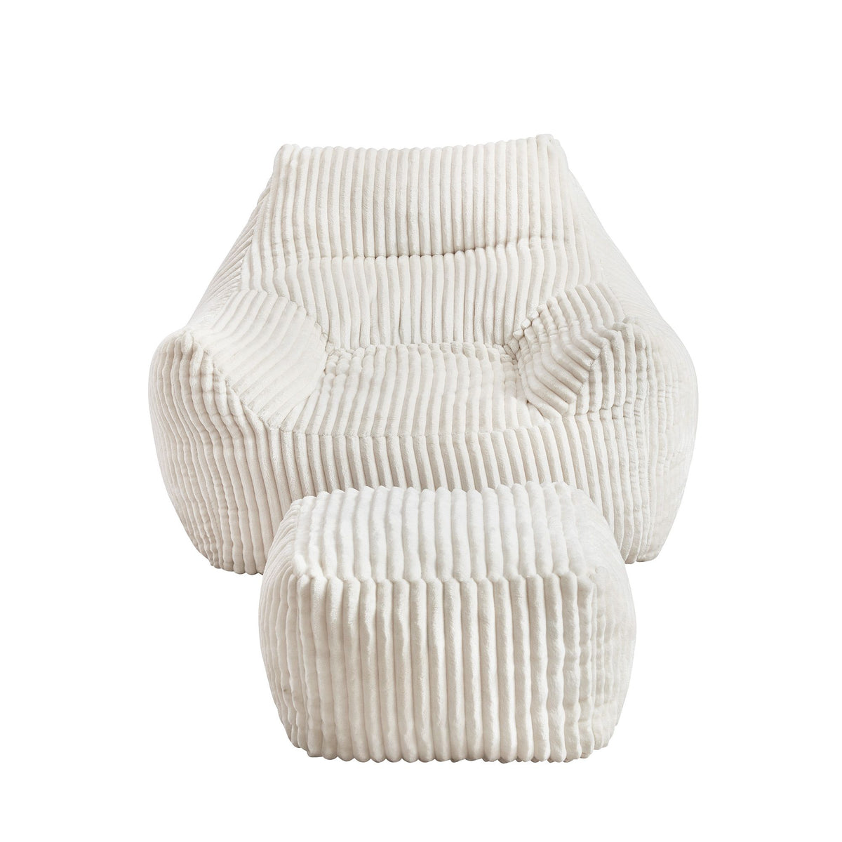 TWSC Bean Bag Sofa w/Ottoman Corduroy for Adults Teens White