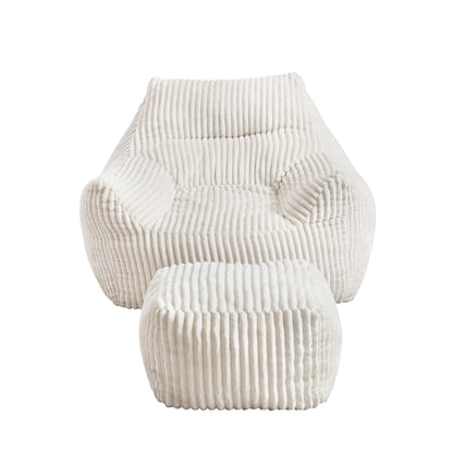 TWSC Bean Bag Sofa w/Ottoman Corduroy for Adults Teens White