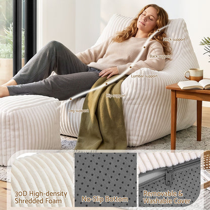 TWSC Bean Bag Sofa w/Ottoman Corduroy for Adults Teens White
