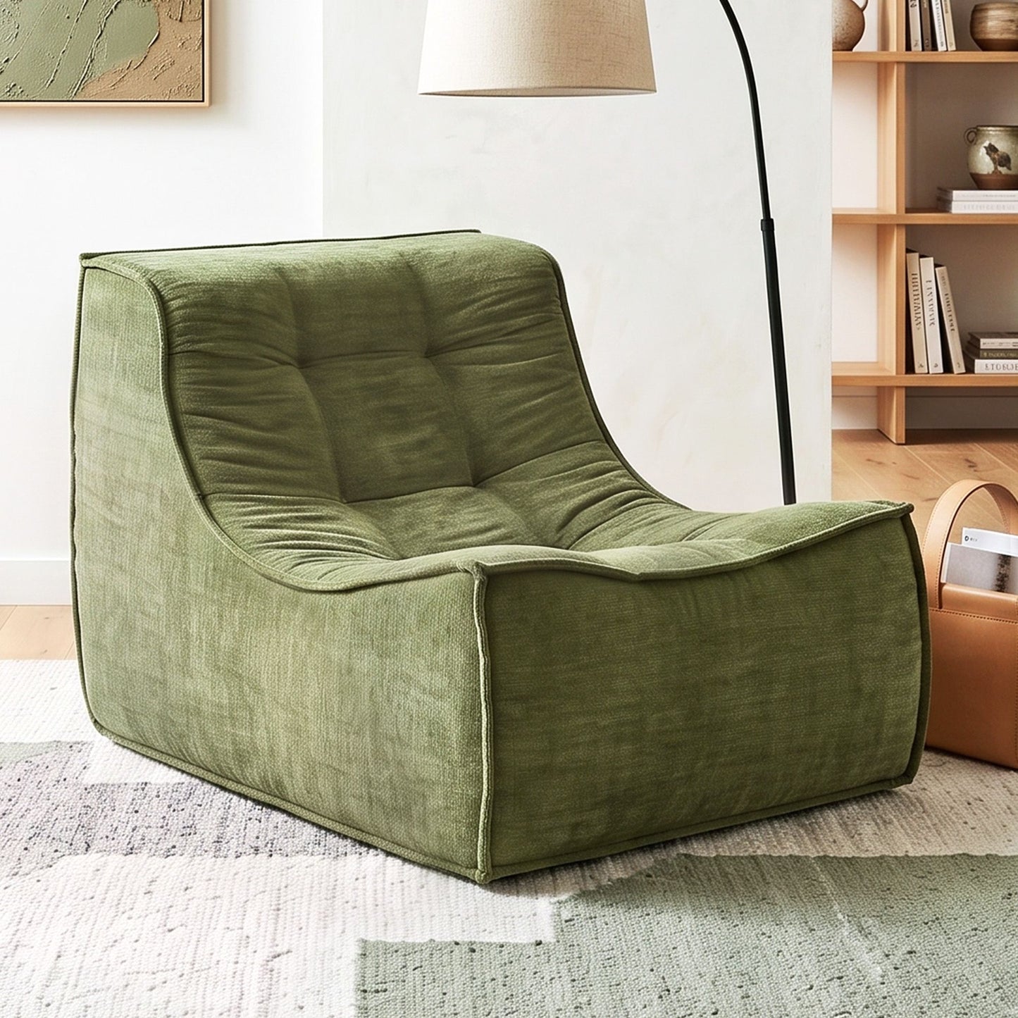 TWSC Floor Sofa Armless Chenille No Assembly Removable Cover Green