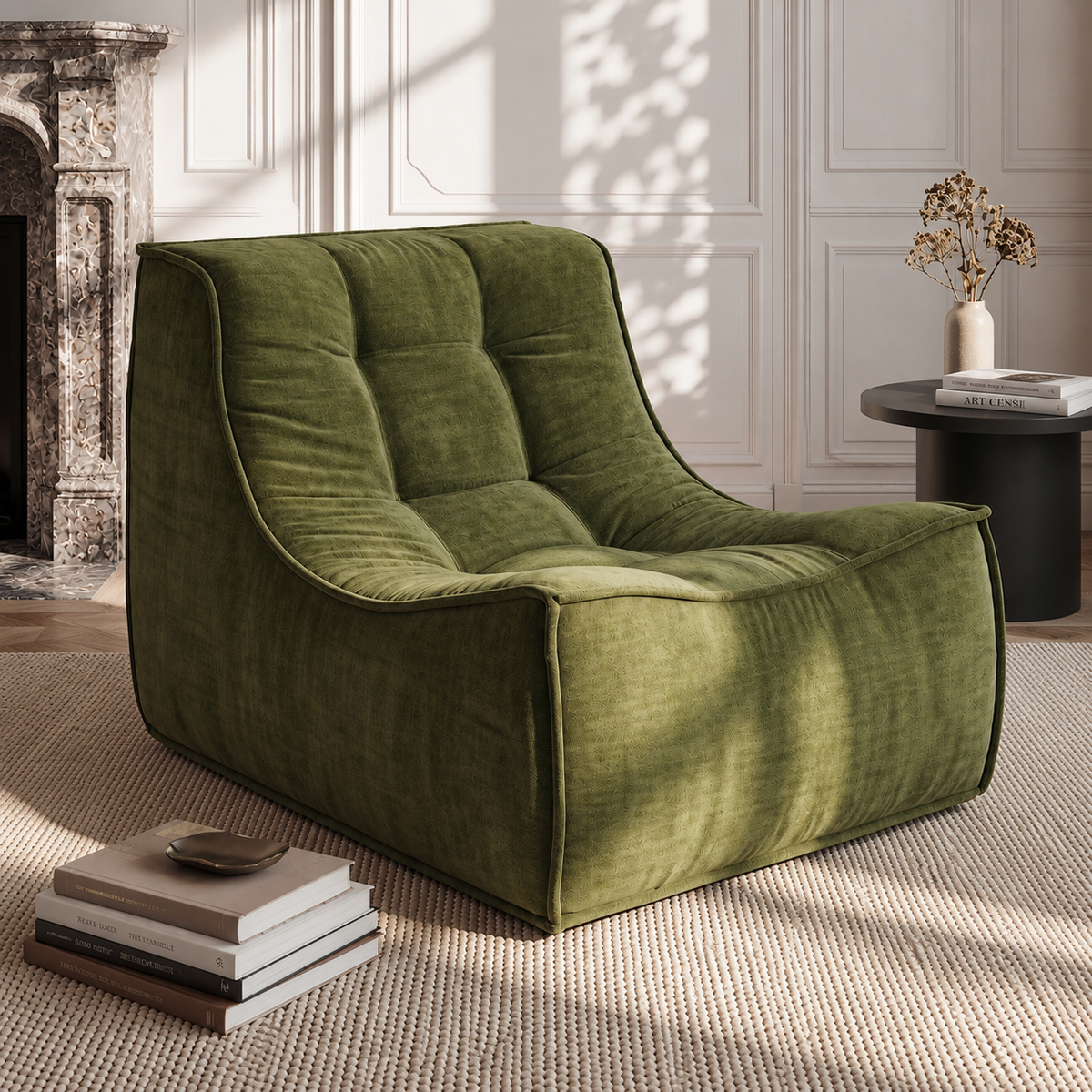 TWSC Floor Sofa Armless Chenille No Assembly Removable Cover Green