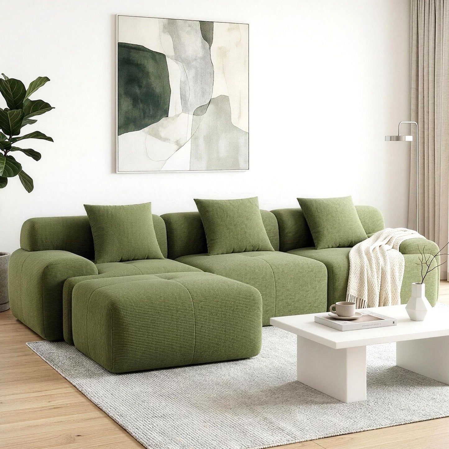 TWSC 300cm Modular Sofa Bed Comfort L-Shaped Sectional Boneless Couch Green