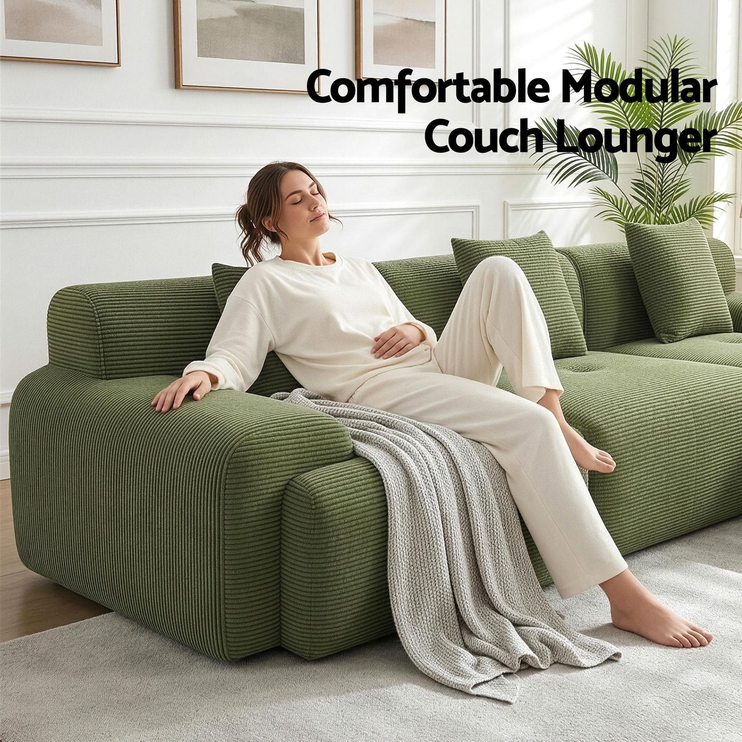 TWSC 300cm Modular Sofa Bed Comfort L-Shaped Sectional Boneless Couch Green