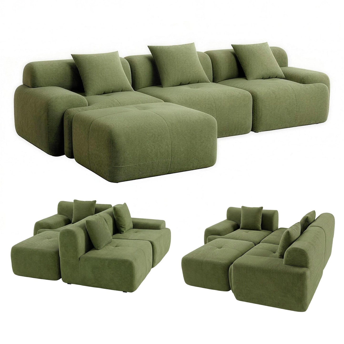 TWSC 300cm Modular Sofa Bed Comfort L-Shaped Sectional Boneless Couch Green