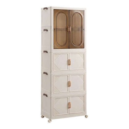 TWSC Foldable Storage Cabinet Stackable Box Wardrobe Clear Magnetic Door White