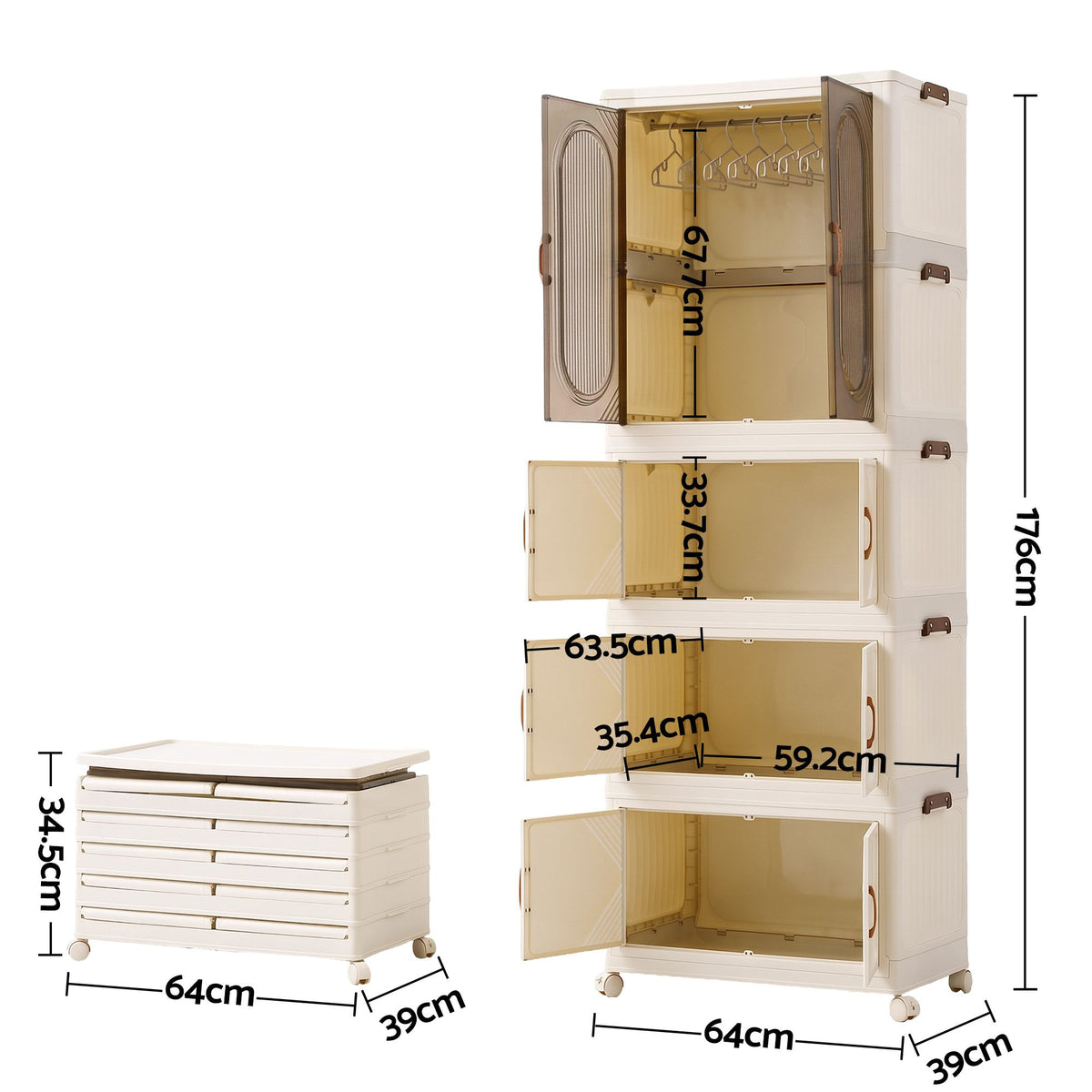 TWSC Foldable Storage Cabinet Stackable Box Wardrobe Clear Magnetic Door White