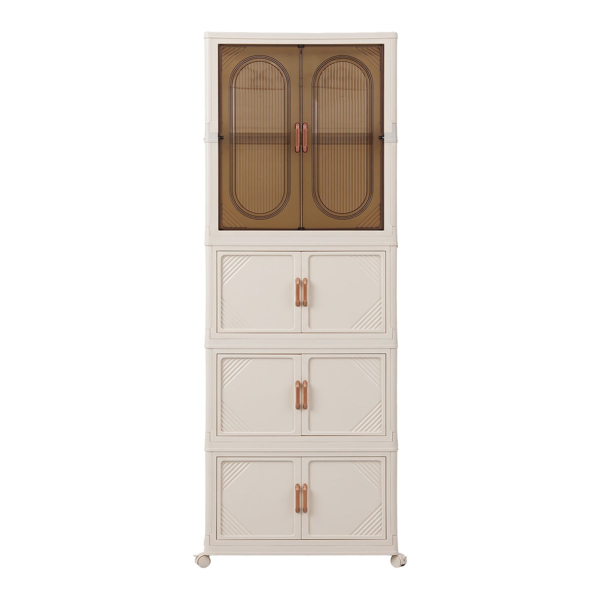 TWSC Foldable Storage Cabinet Stackable Box Wardrobe Clear Magnetic Door White