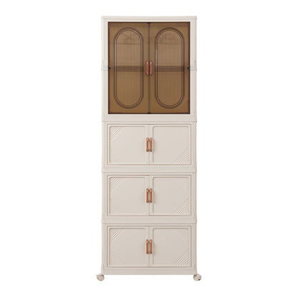 TWSC Foldable Storage Cabinet Stackable Box Wardrobe Clear Magnetic Door White
