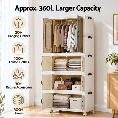 TWSC Foldable Storage Cabinet Stackable Box Wardrobe Clear Magnetic Door White