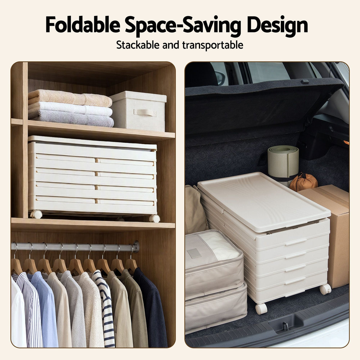 TWSC Foldable Storage Cabinet Stackable Box Wardrobe Clear Magnetic Door White