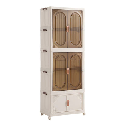 TWSC Foldable Storage Cabinet Stackable Wardrobe Box Clear Magnetic Door White