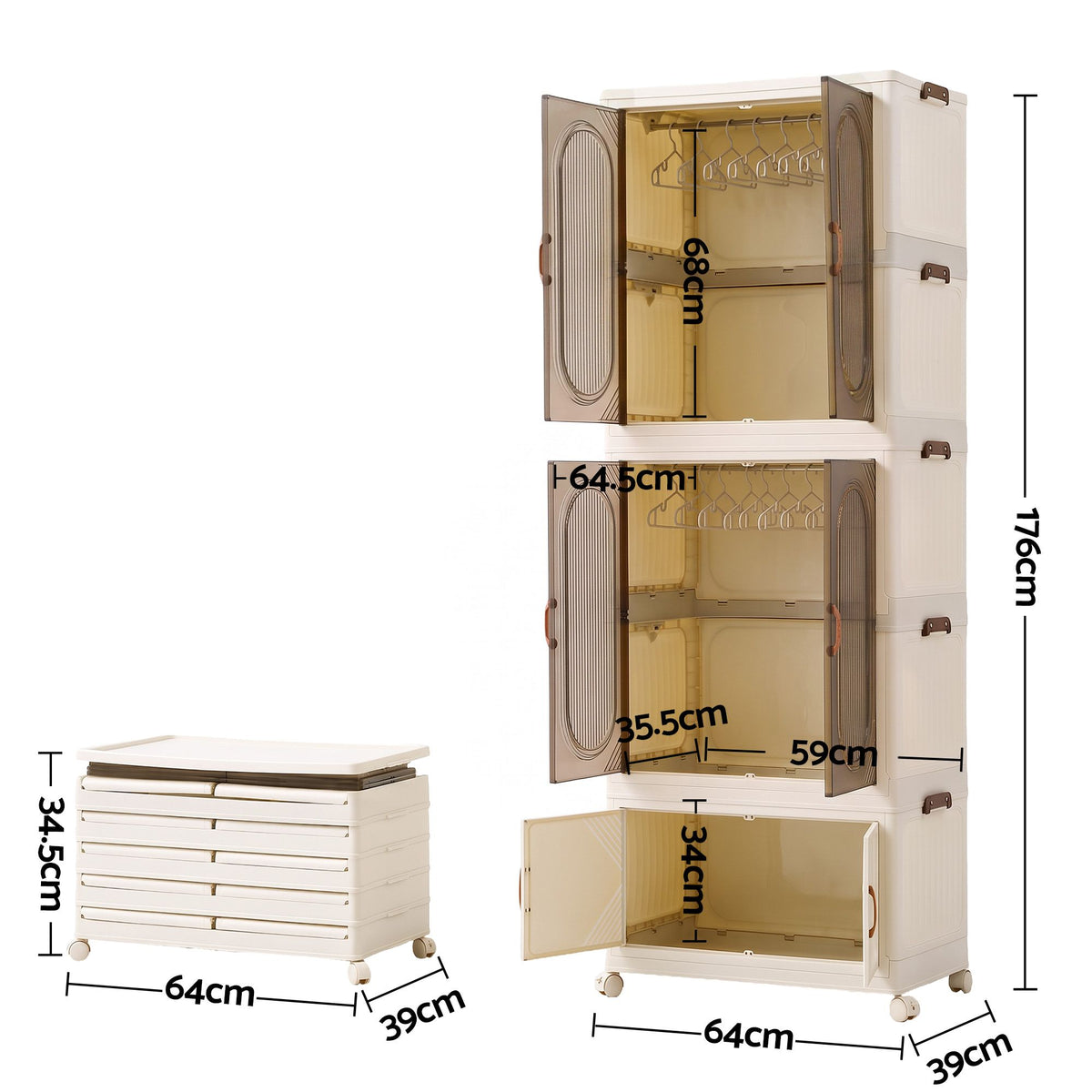 TWSC Foldable Storage Cabinet Stackable Wardrobe Box Clear Magnetic Door White
