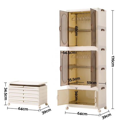 TWSC Foldable Storage Cabinet Stackable Wardrobe Box Clear Magnetic Door White