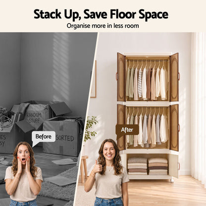 TWSC Foldable Storage Cabinet Stackable Wardrobe Box Clear Magnetic Door White