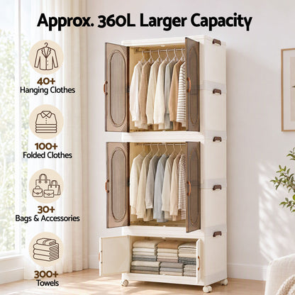 TWSC Foldable Storage Cabinet Stackable Wardrobe Box Clear Magnetic Door White