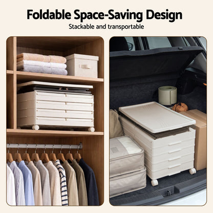 TWSC Foldable Storage Cabinet Stackable Wardrobe Box Clear Magnetic Door White