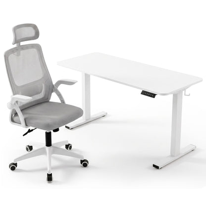 TWSC Standing Desk Office Chair Sit Stand Ergonomic Combo 140cm White