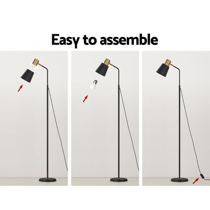 Black metal and plastic LED floor lamp from The Willow Stone Collective, modern task lighting for home and garden spaces.
