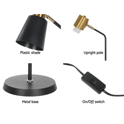 Black metal and plastic LED floor lamp by The Willow Stone Collective, modern task light for home and garden.