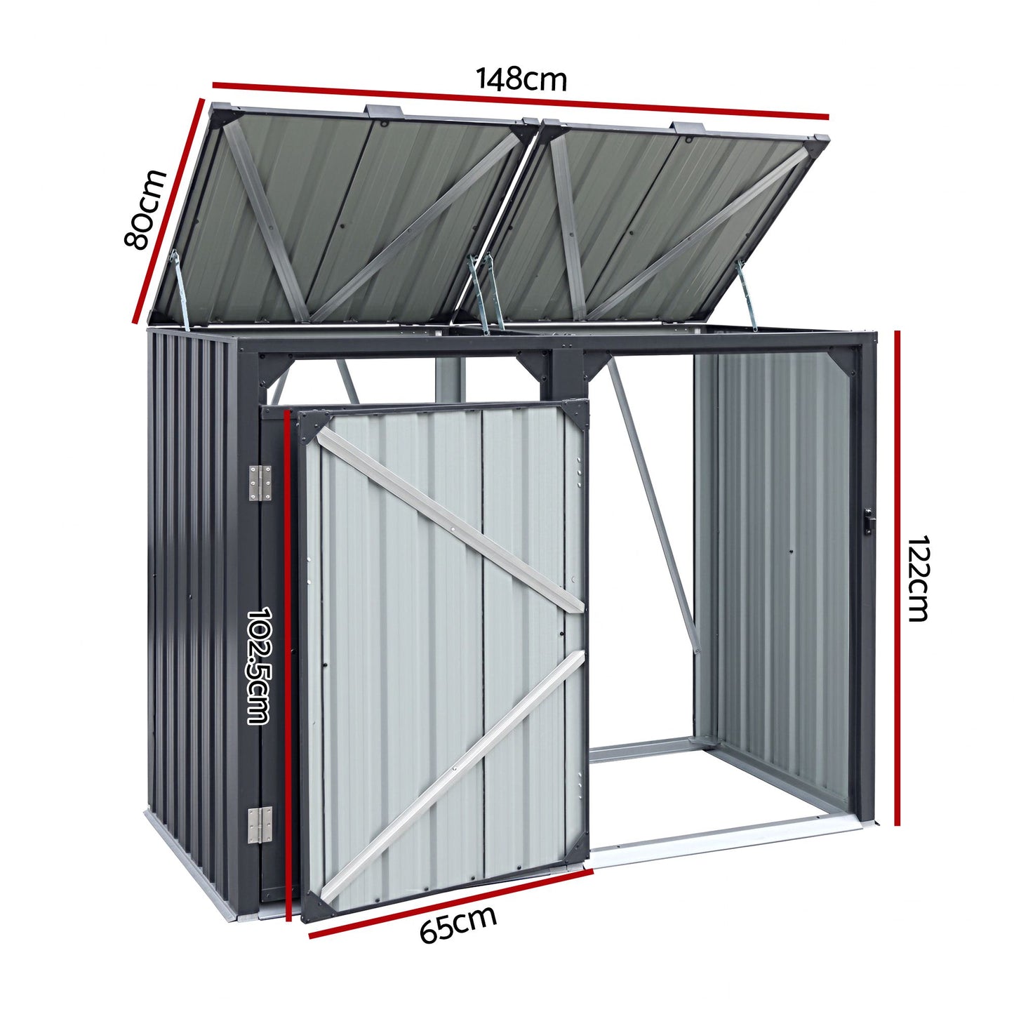 Giantz Bin Shed Double Wheelie Waste Bins Storage Steel Garden Enclosure Grey