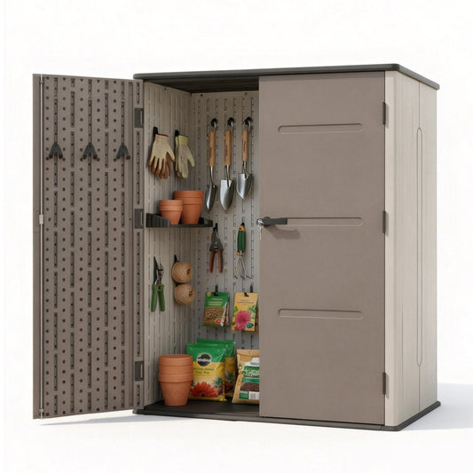Garden Shed – Lockable Outdoor Storage, HDPE & Steel Frame, Grey/Brown