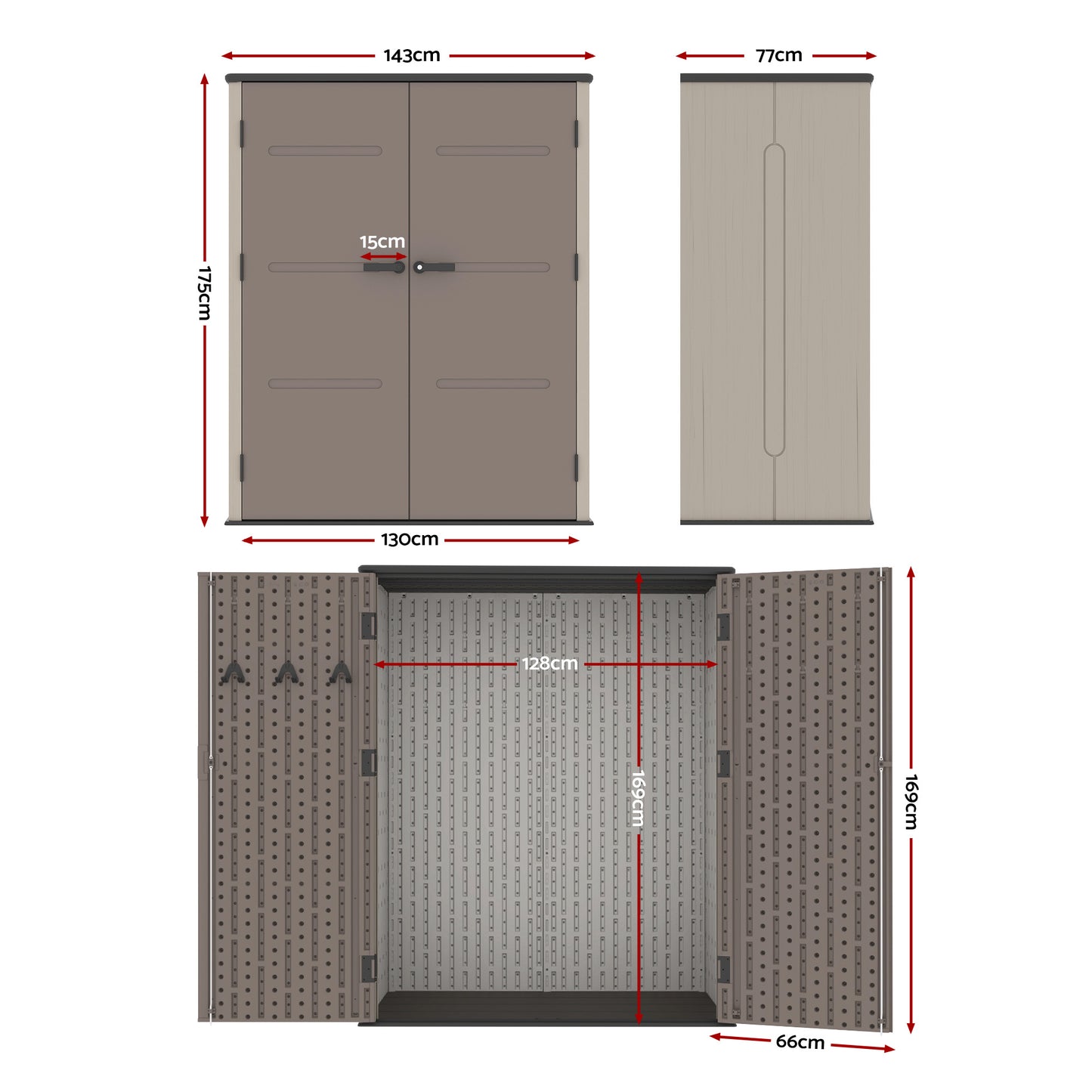 Garden Shed – Lockable Outdoor Storage, HDPE & Steel Frame, Grey/Brown