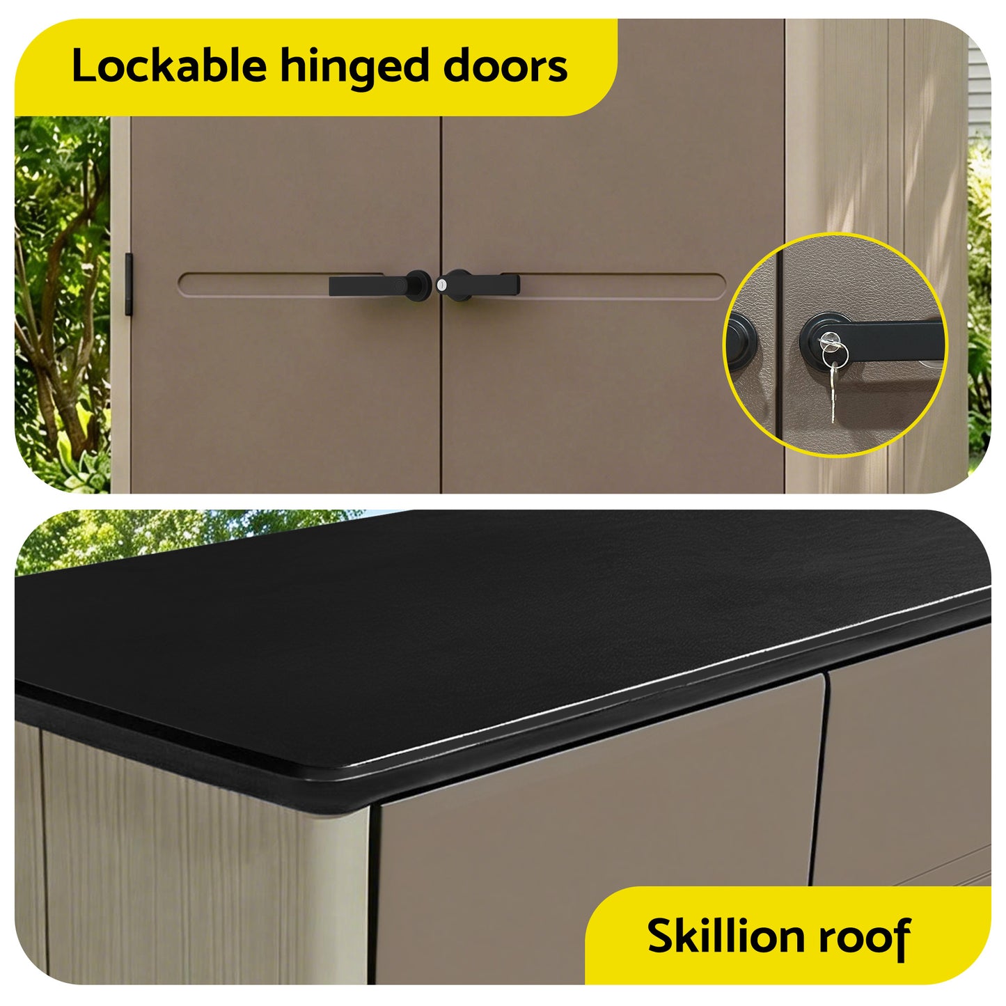 Garden Shed – Lockable Outdoor Storage, HDPE & Steel Frame, Grey/Brown
