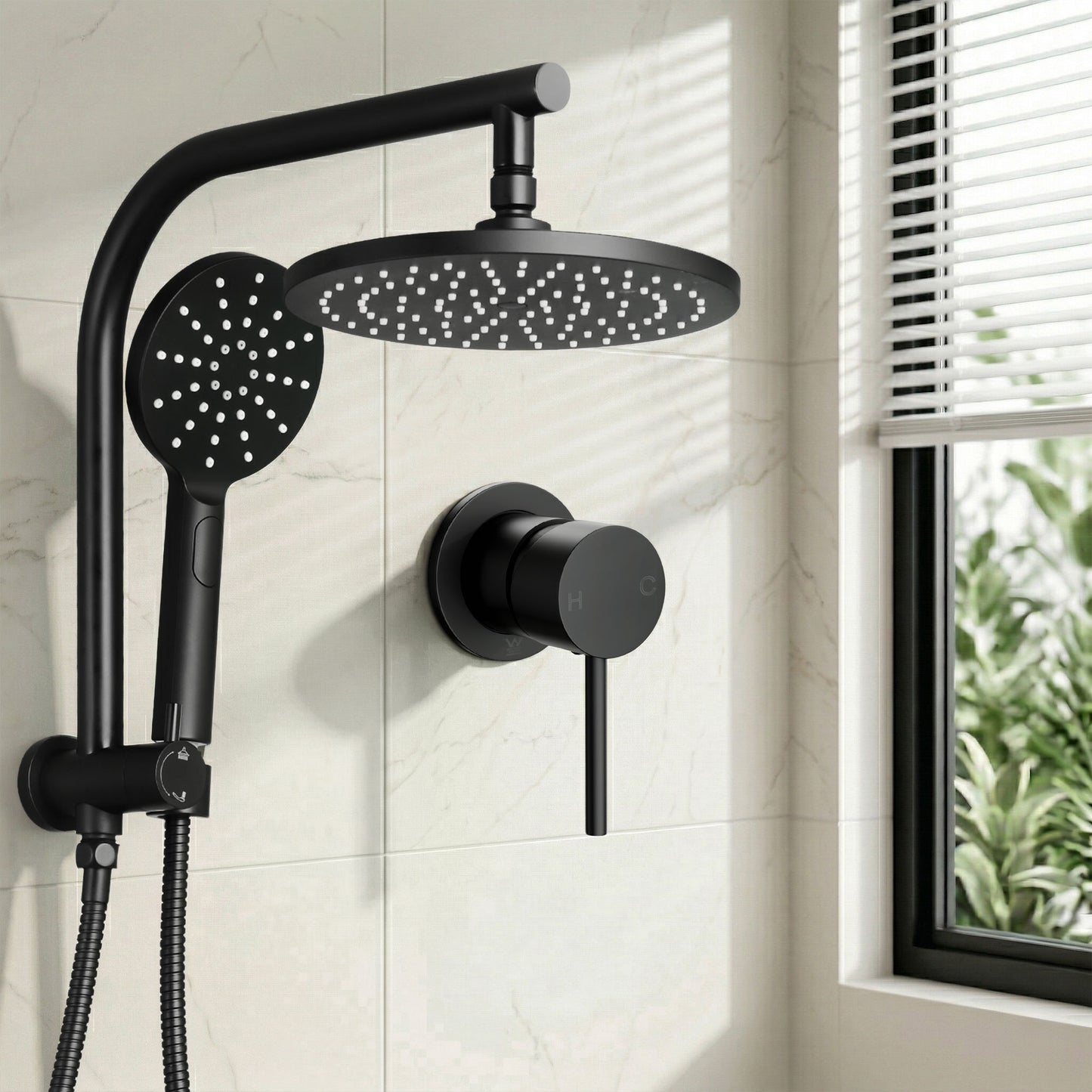 Rainfall Shower Head Set – 9" Chrome High Pressure with Handheld Mixer Tap