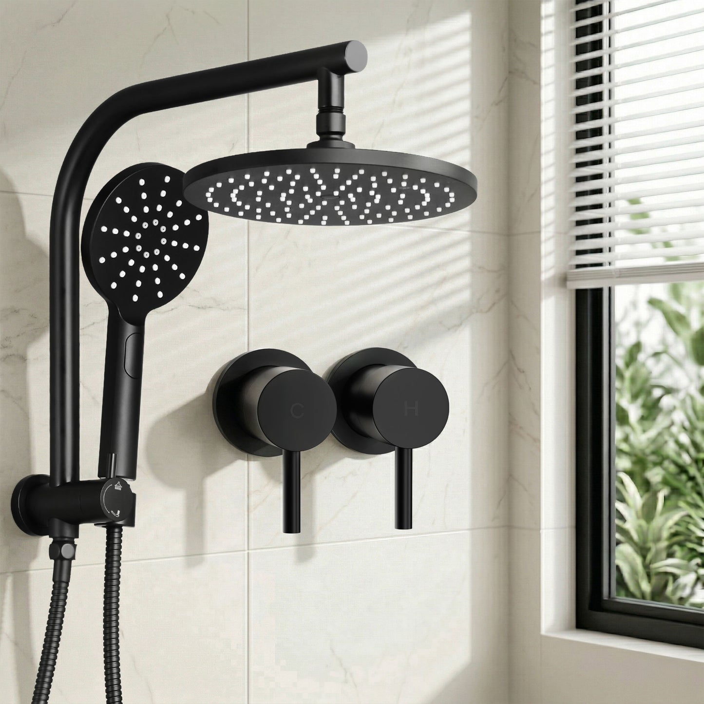 Rain Shower Head Set – 9" Chrome High Pressure with Handheld Twin Tap