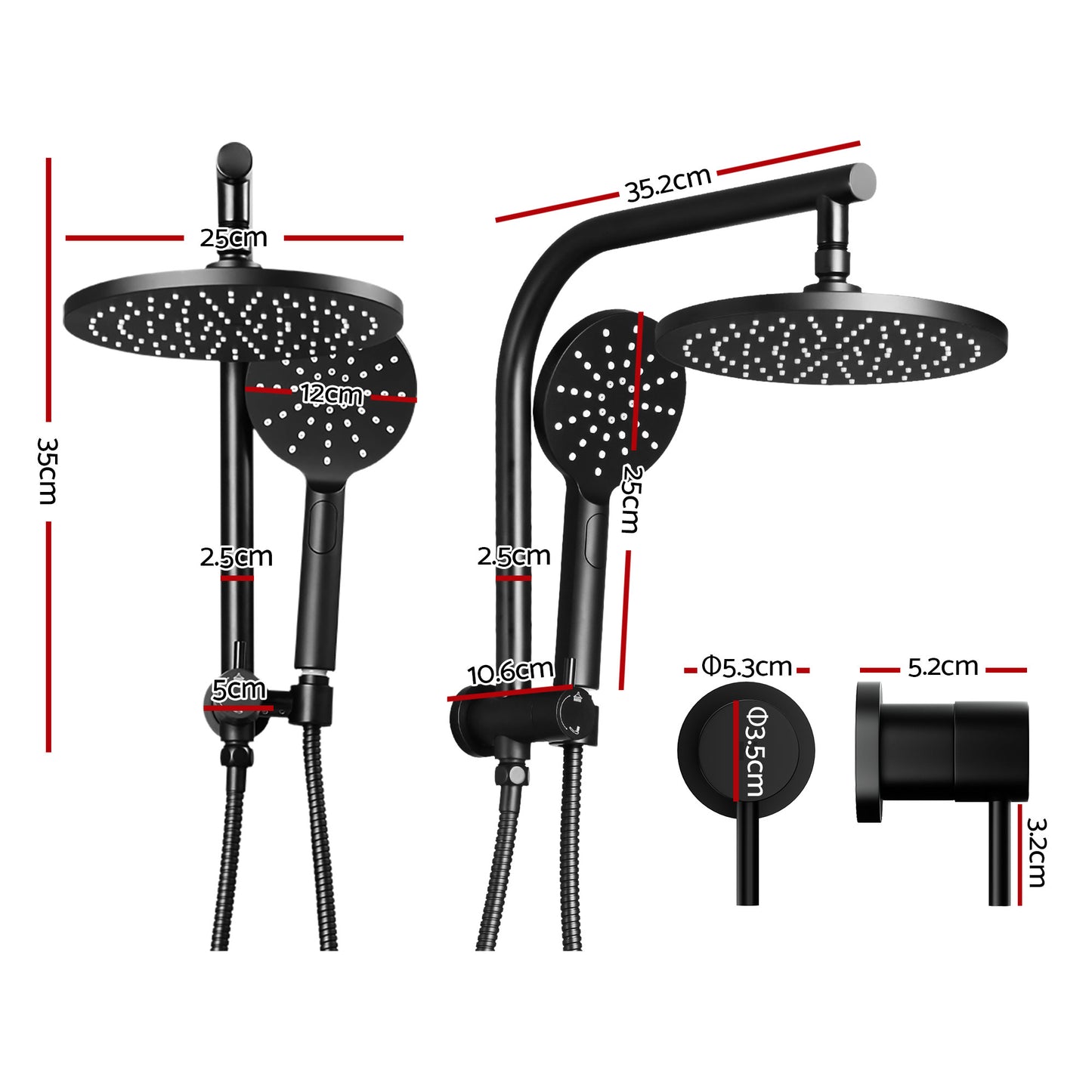 Rain Shower Head Set – 9" Chrome High Pressure with Handheld Twin Tap