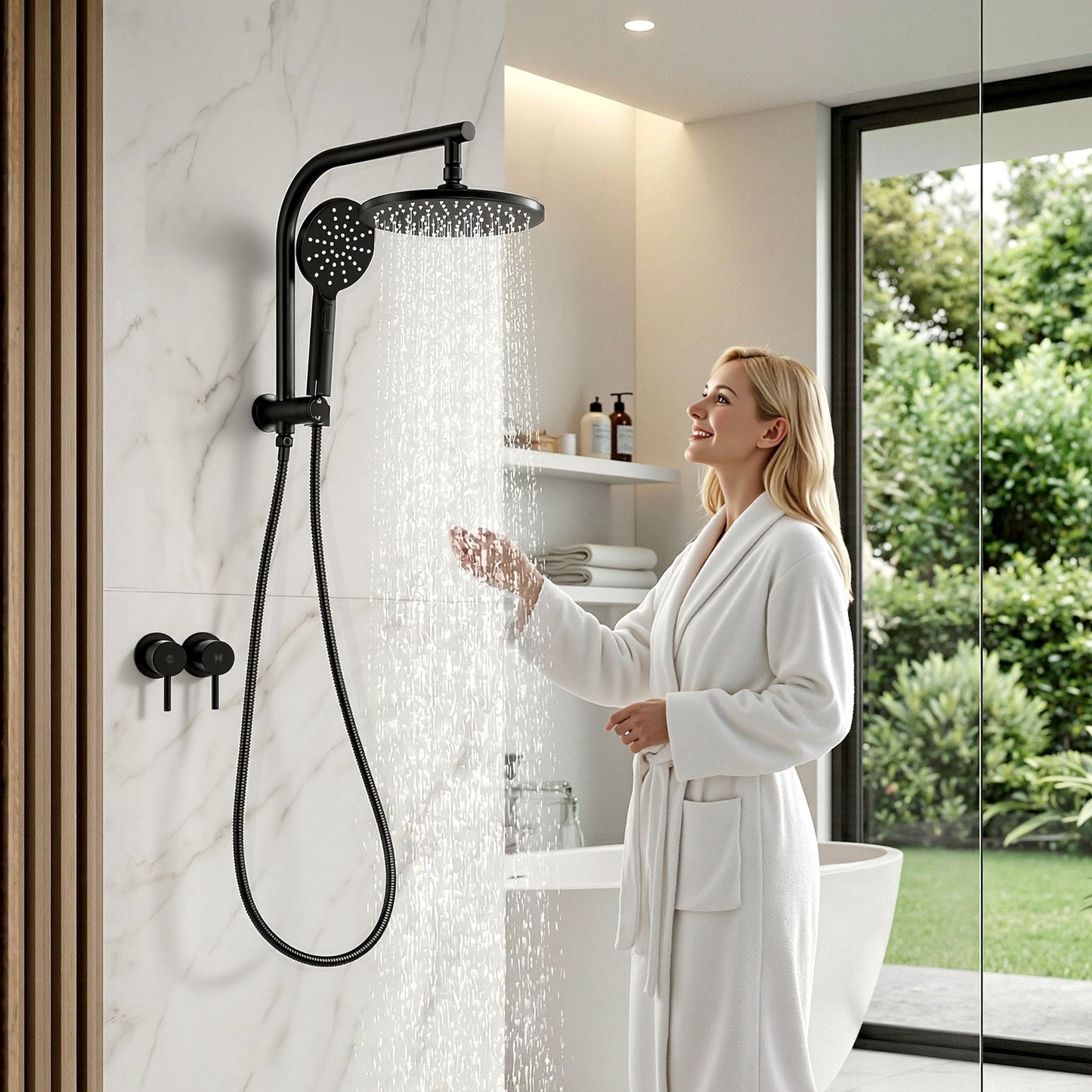 Rain Shower Head Set – 9" Chrome High Pressure with Handheld Twin Tap