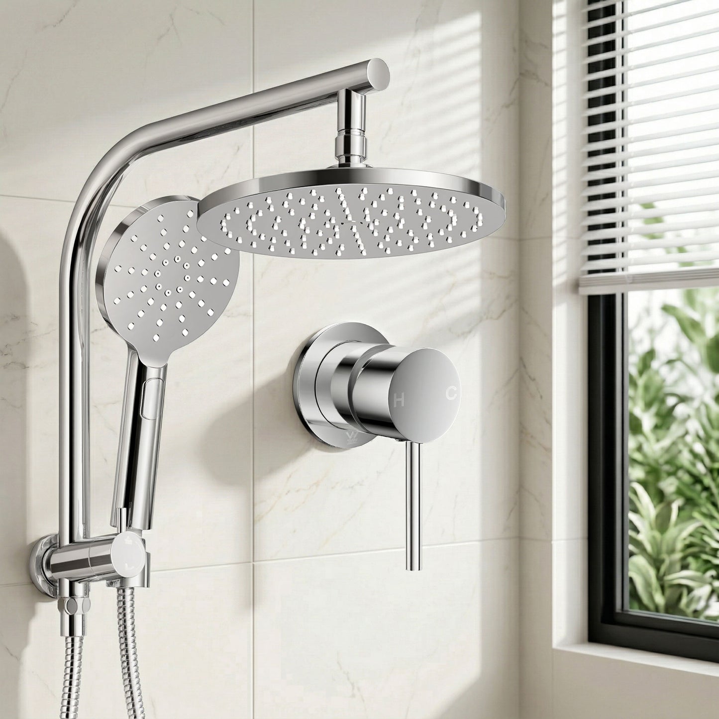 Rainfall Shower Head Set – 9" Chrome High Pressure with Handheld Mixer Tap