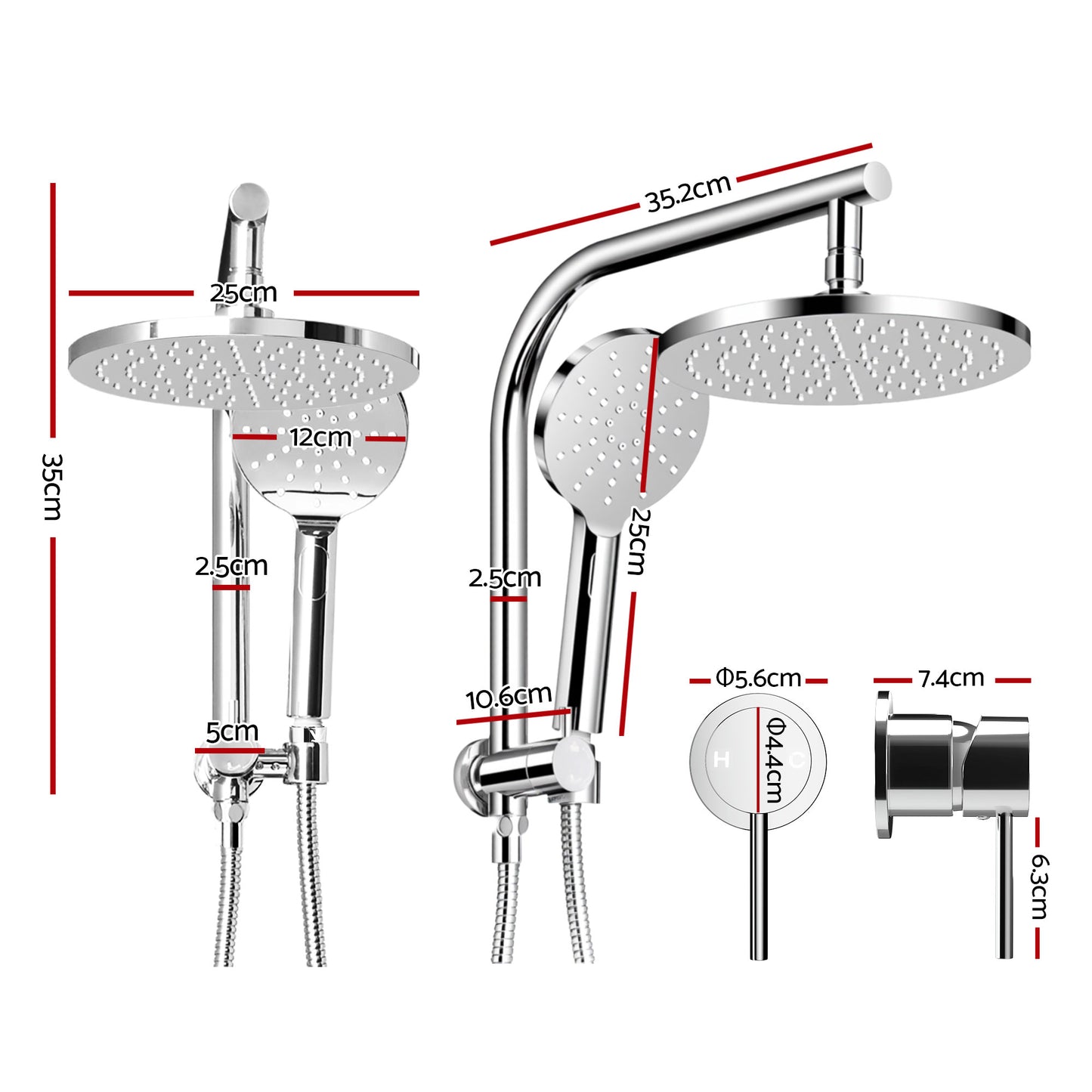 Rainfall Shower Head Set – 9" Chrome High Pressure with Handheld Mixer Tap