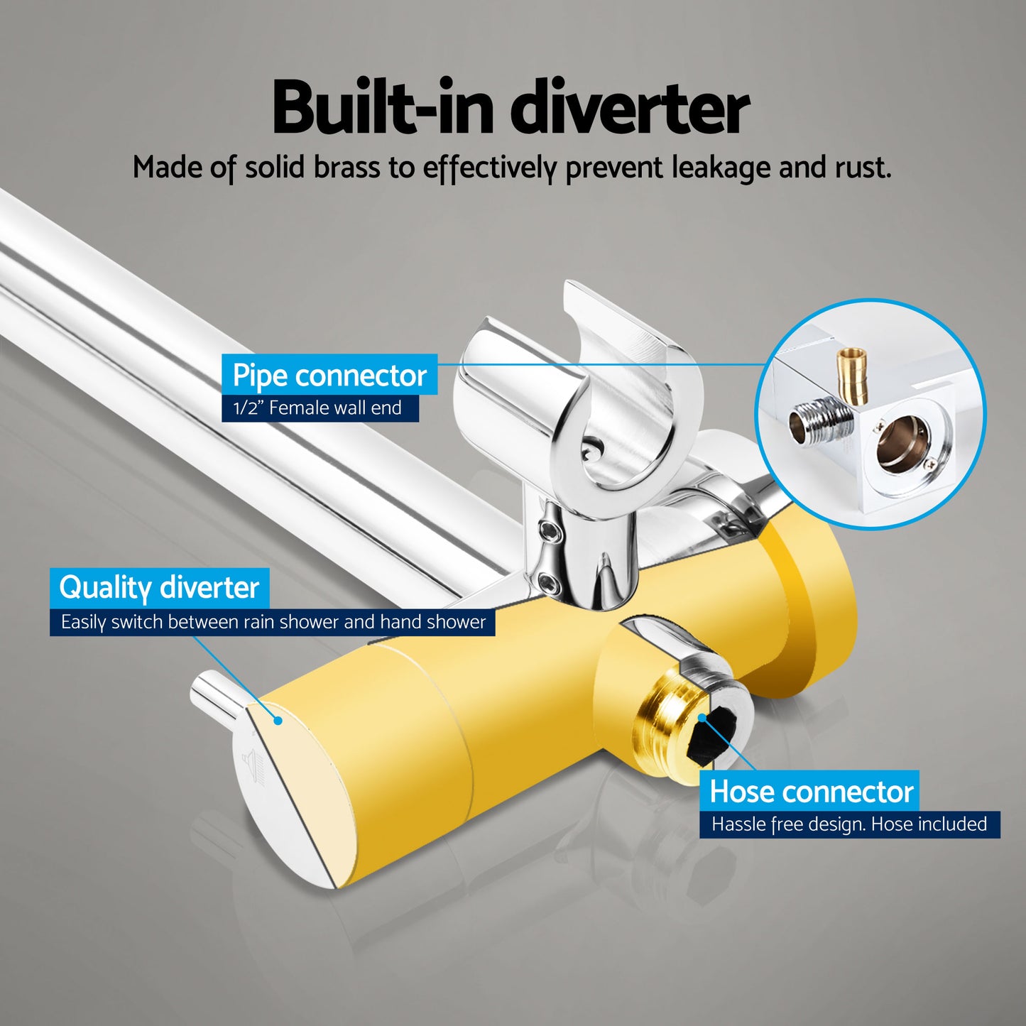 Rainfall Shower Head Set – 9" Chrome High Pressure with Handheld Mixer Tap