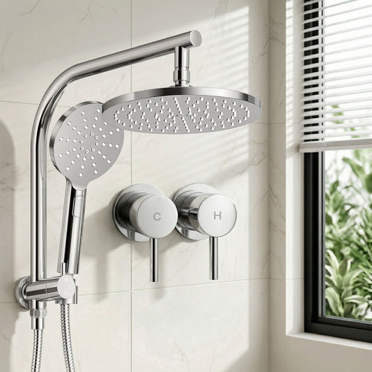 Rain Shower Head Set – 9" Chrome High Pressure with Handheld Twin Tap