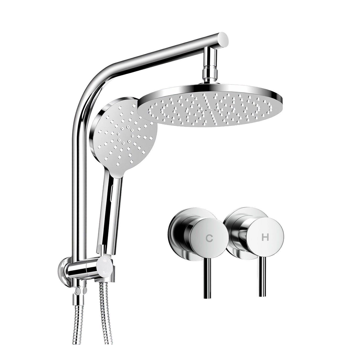 Rain Shower Head Set – 9" Chrome High Pressure with Handheld Twin Tap