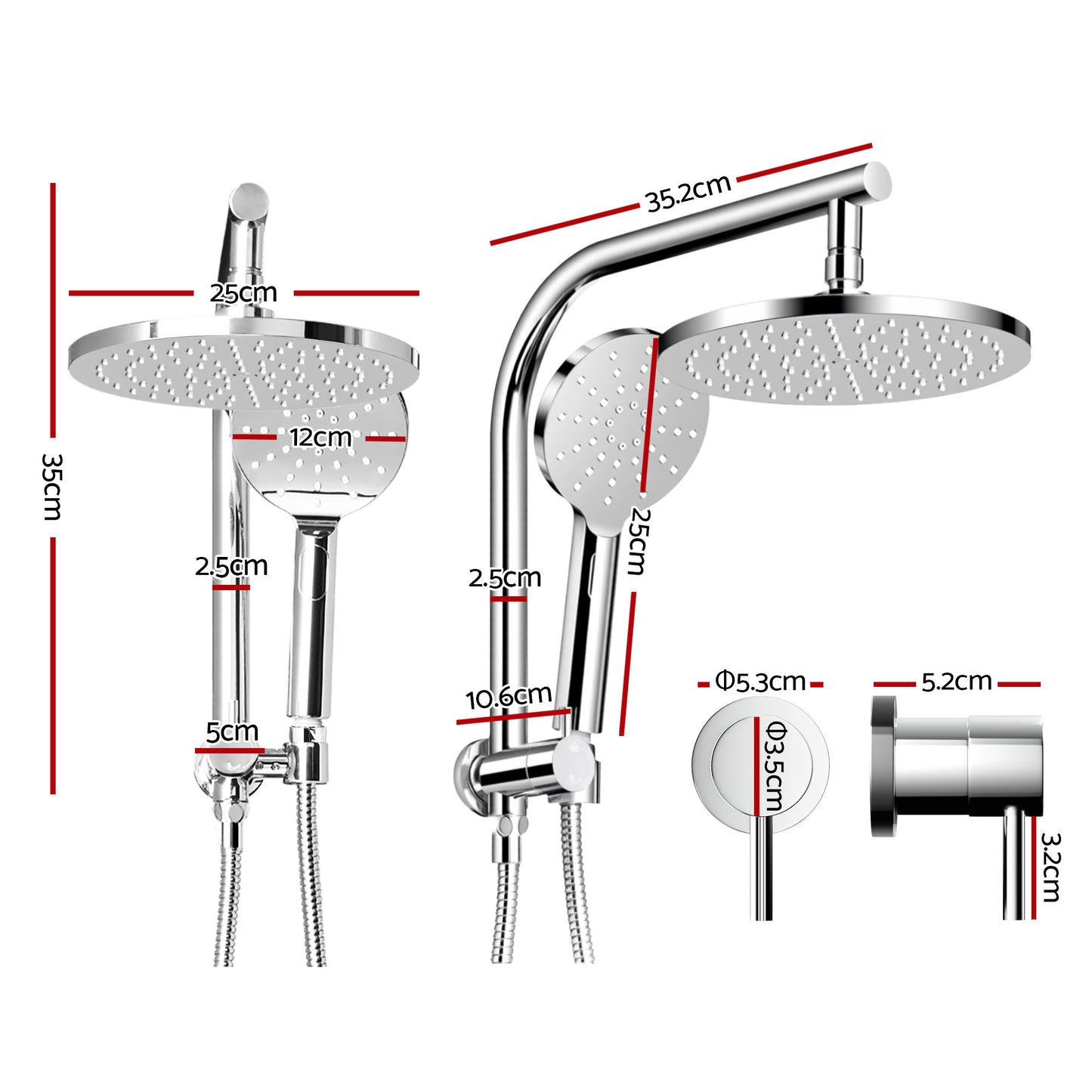Rain Shower Head Set – 9" Chrome High Pressure with Handheld Twin Tap