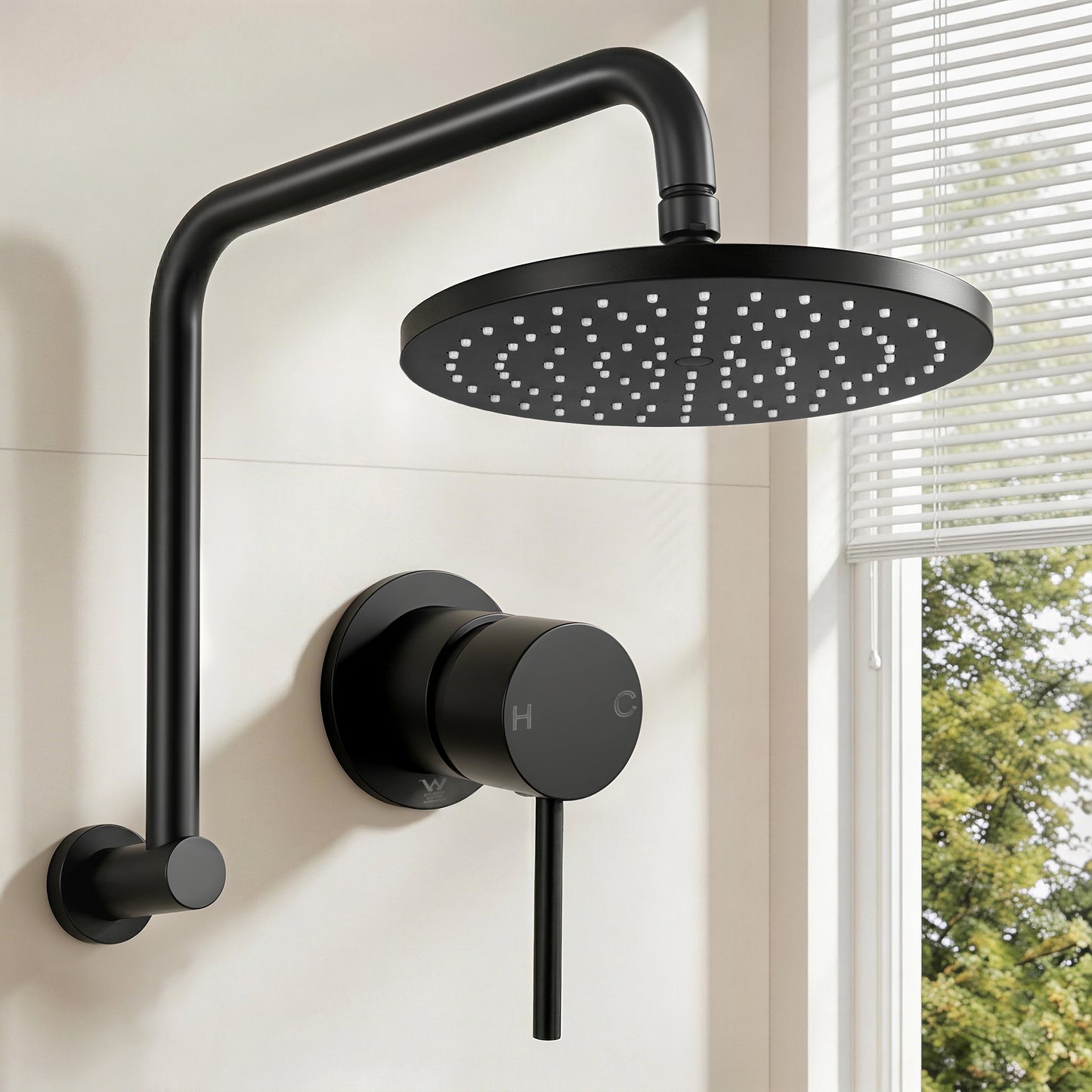 Rainfall Overhead Shower Head and Wall Mixer – 9" Matte Black Brass