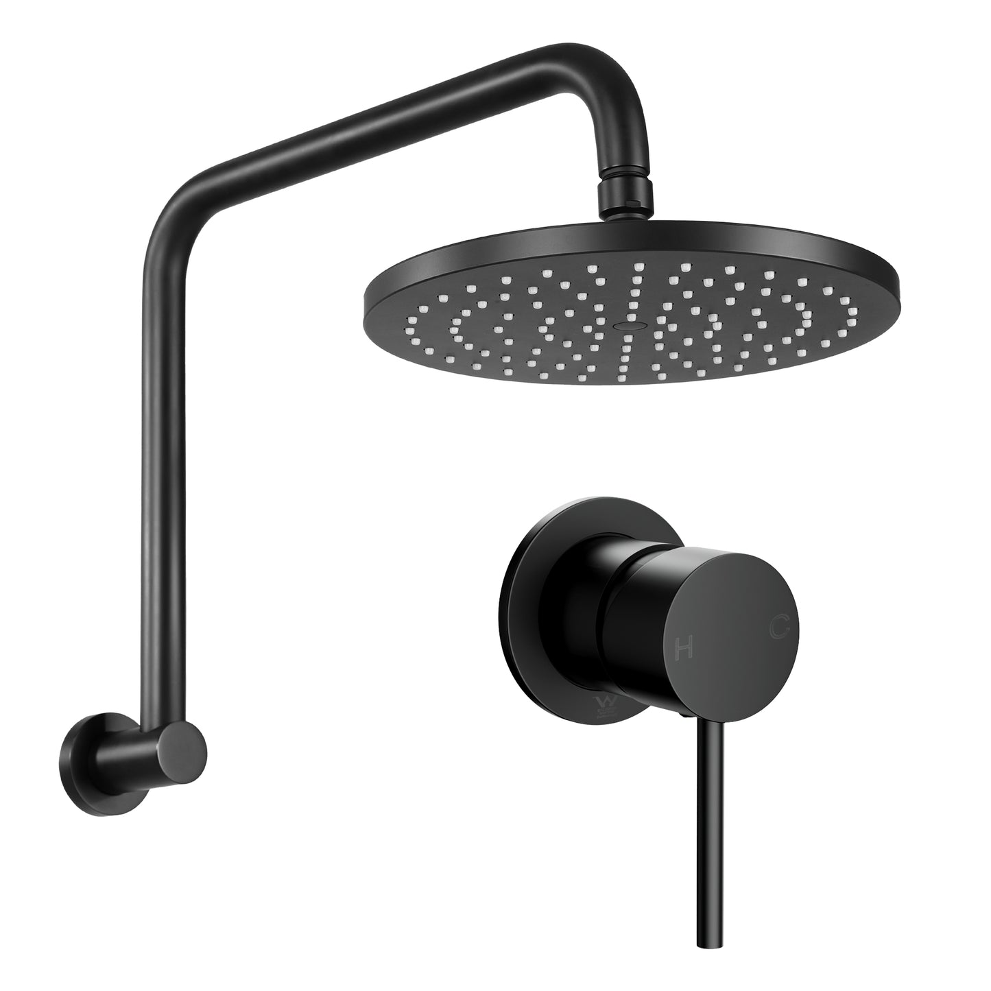 Rainfall Overhead Shower Head and Wall Mixer – 9" Matte Black Brass