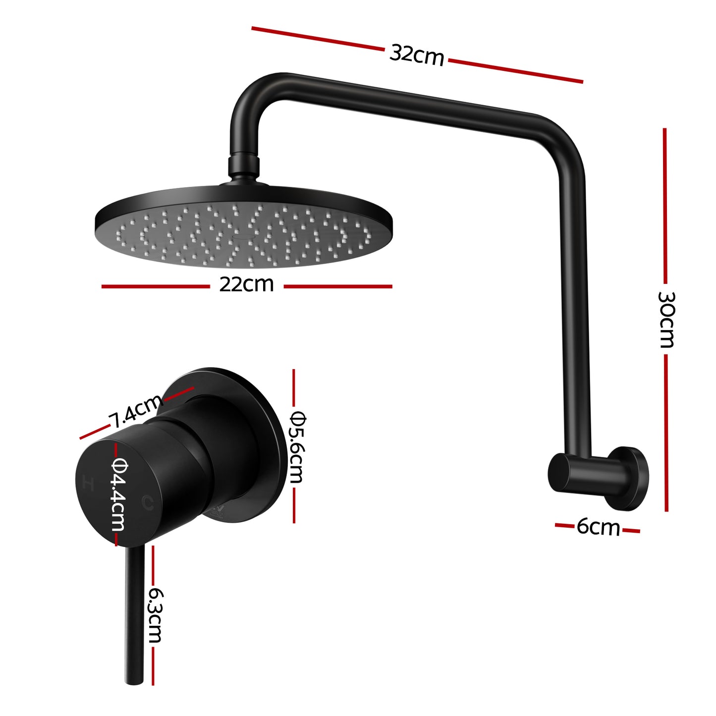Rainfall Overhead Shower Head and Wall Mixer – 9" Matte Black Brass