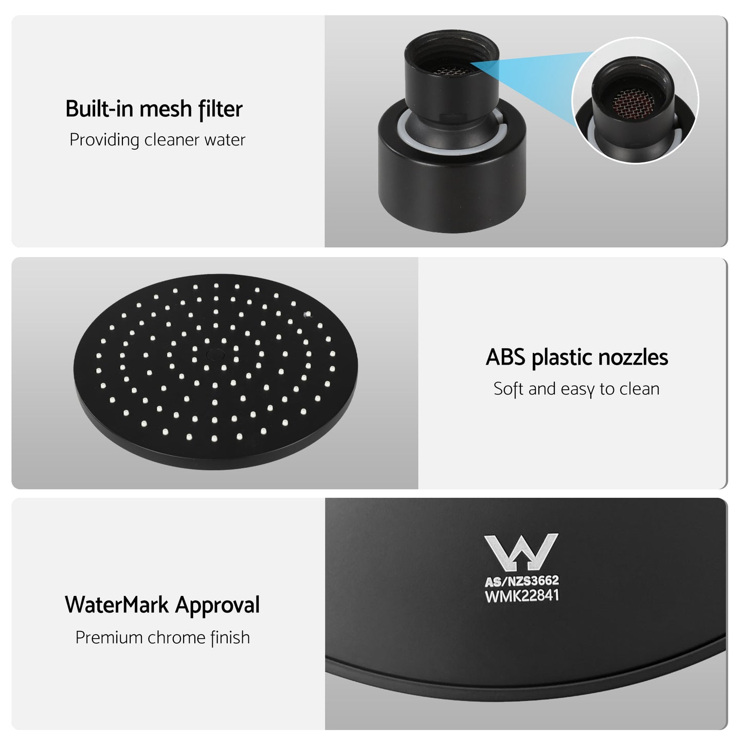 Rainfall Overhead Shower Head and Wall Mixer – 9" Matte Black Brass