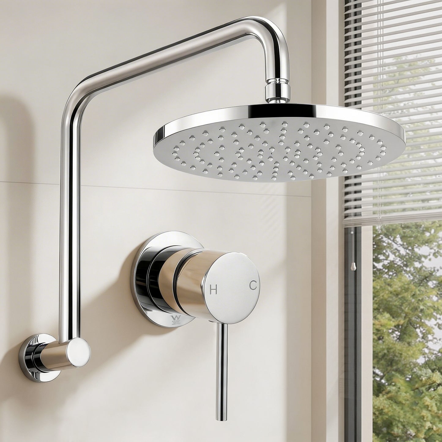 Rainfall Overhead Shower Head with Matte Black Wall Mixer – 8" Brass Design
