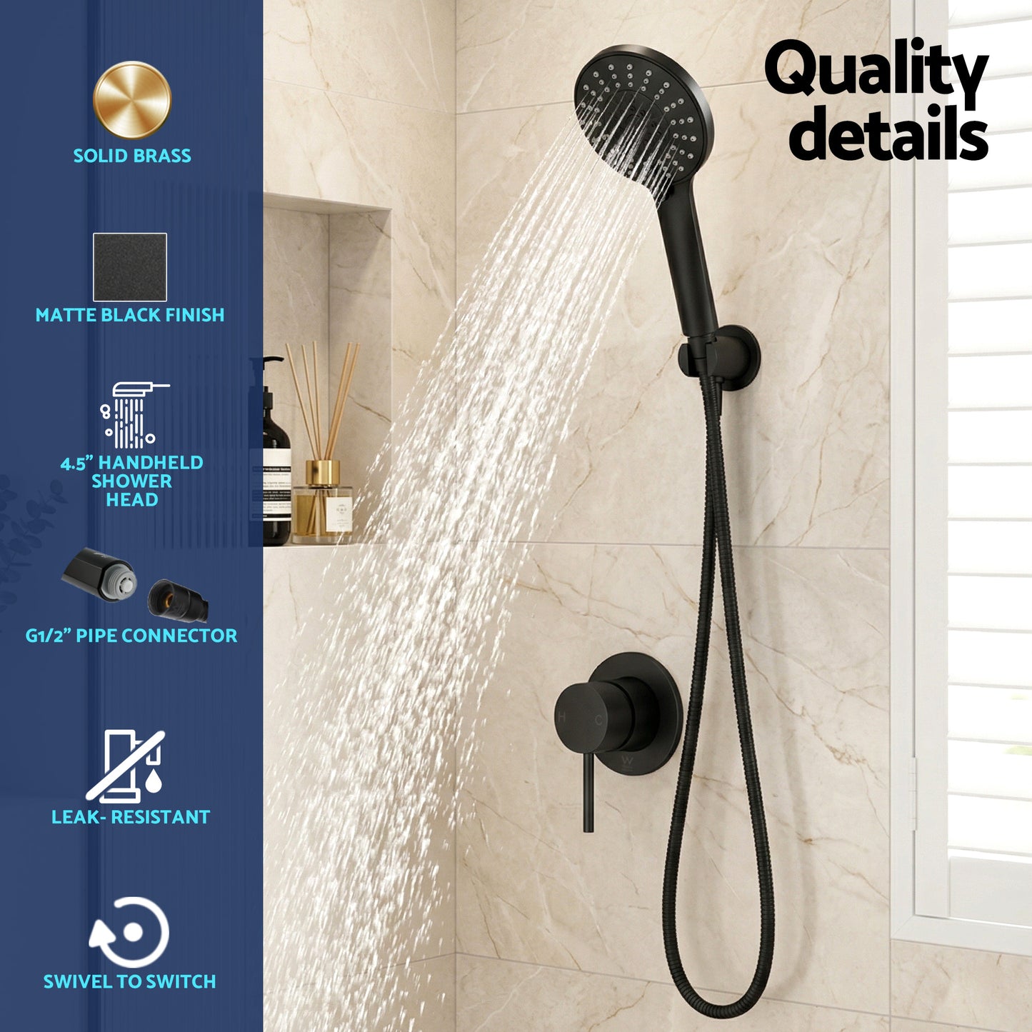 Handheld Shower Head – 5 Spray Modes, 4.5" Chrome Finish